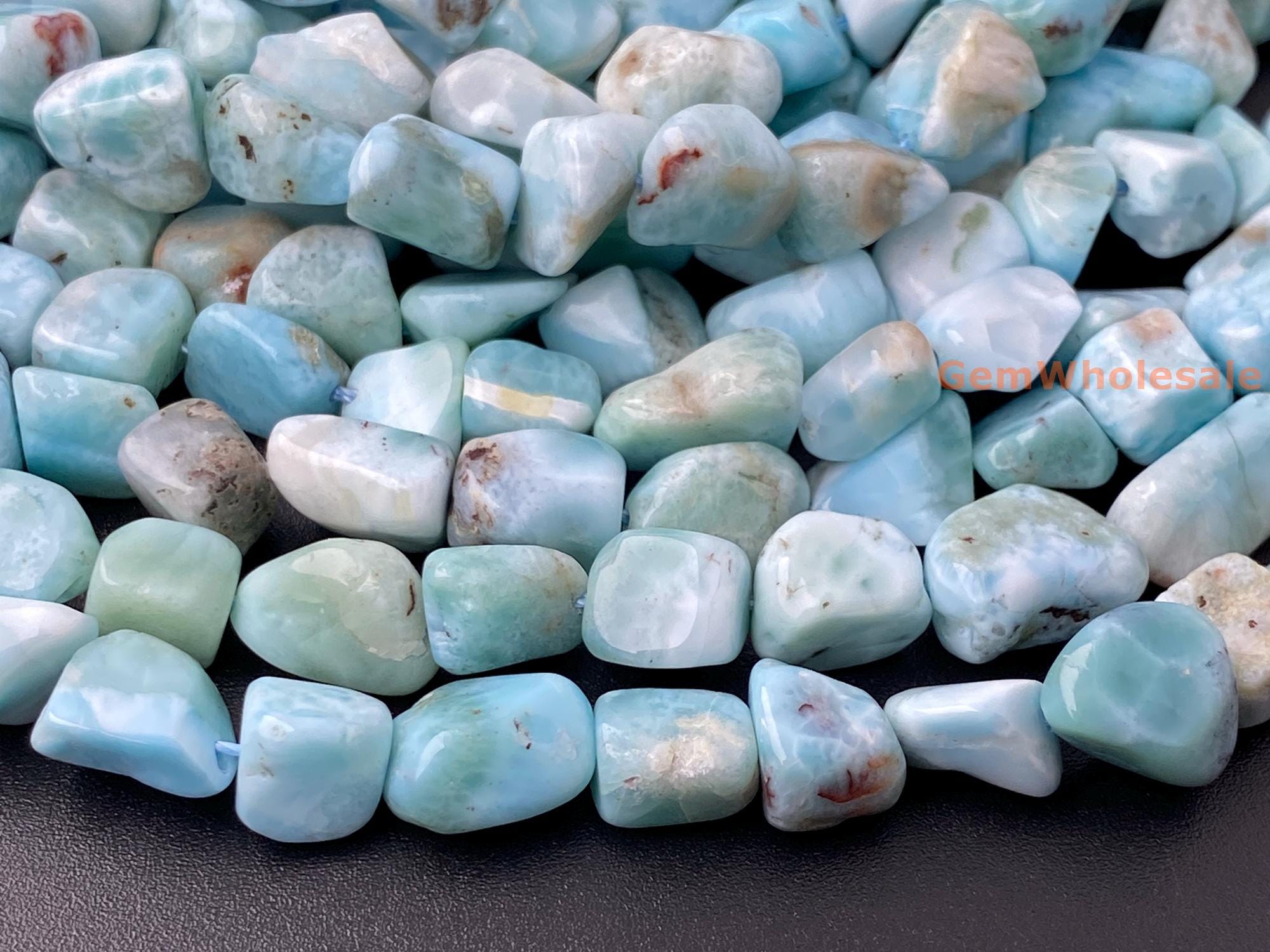 15.5" 8~10mm Natural Genuine Larimar Nugget Beads, Milky White With Light Blue Color, Greenish Blue Nuggets Beads