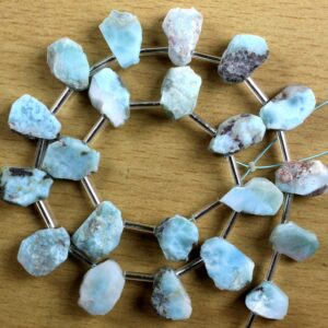 21 Raw Larimar Gemstone Beads: Uneven Shape, 7x12-10x13mm, Side Drilled