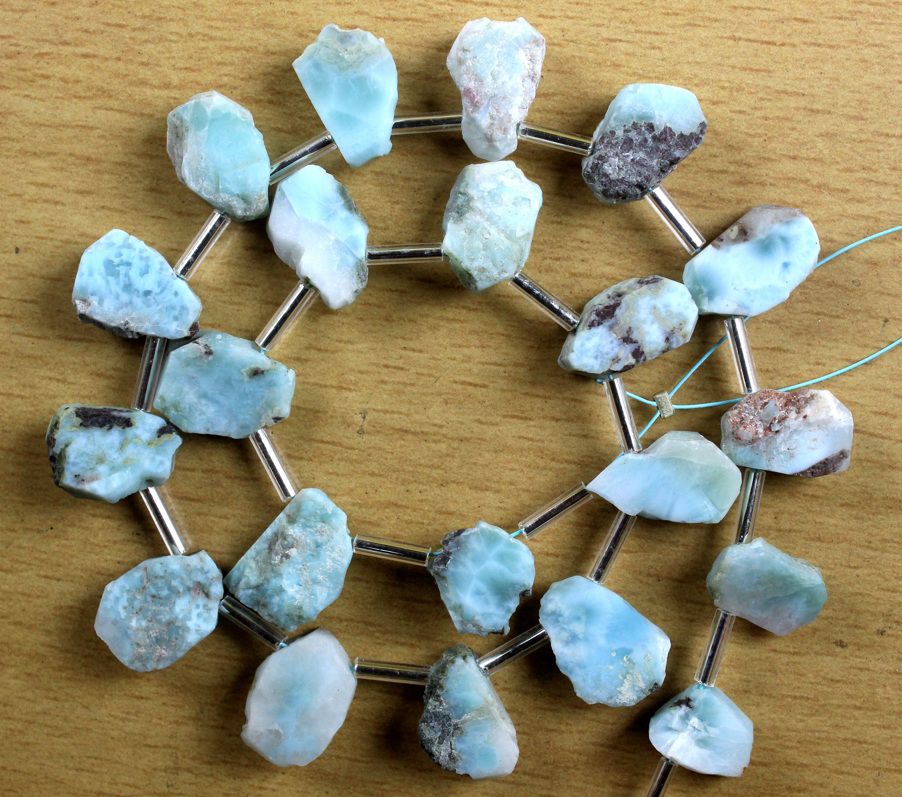 21 Raw Larimar Gemstone Beads: Uneven Shape, 7x12-10x13mm, Side Drilled