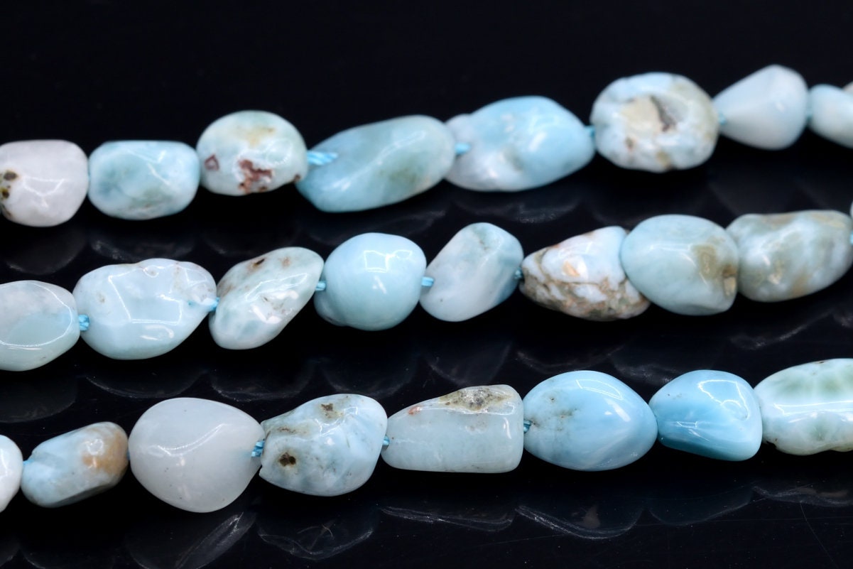 6-8mm Dominican Larimar Beads Pebble Nugget Grade A Genuine Natural Gemstone Beads 15.5"/ 7.5"bulk Lot Options (108468)