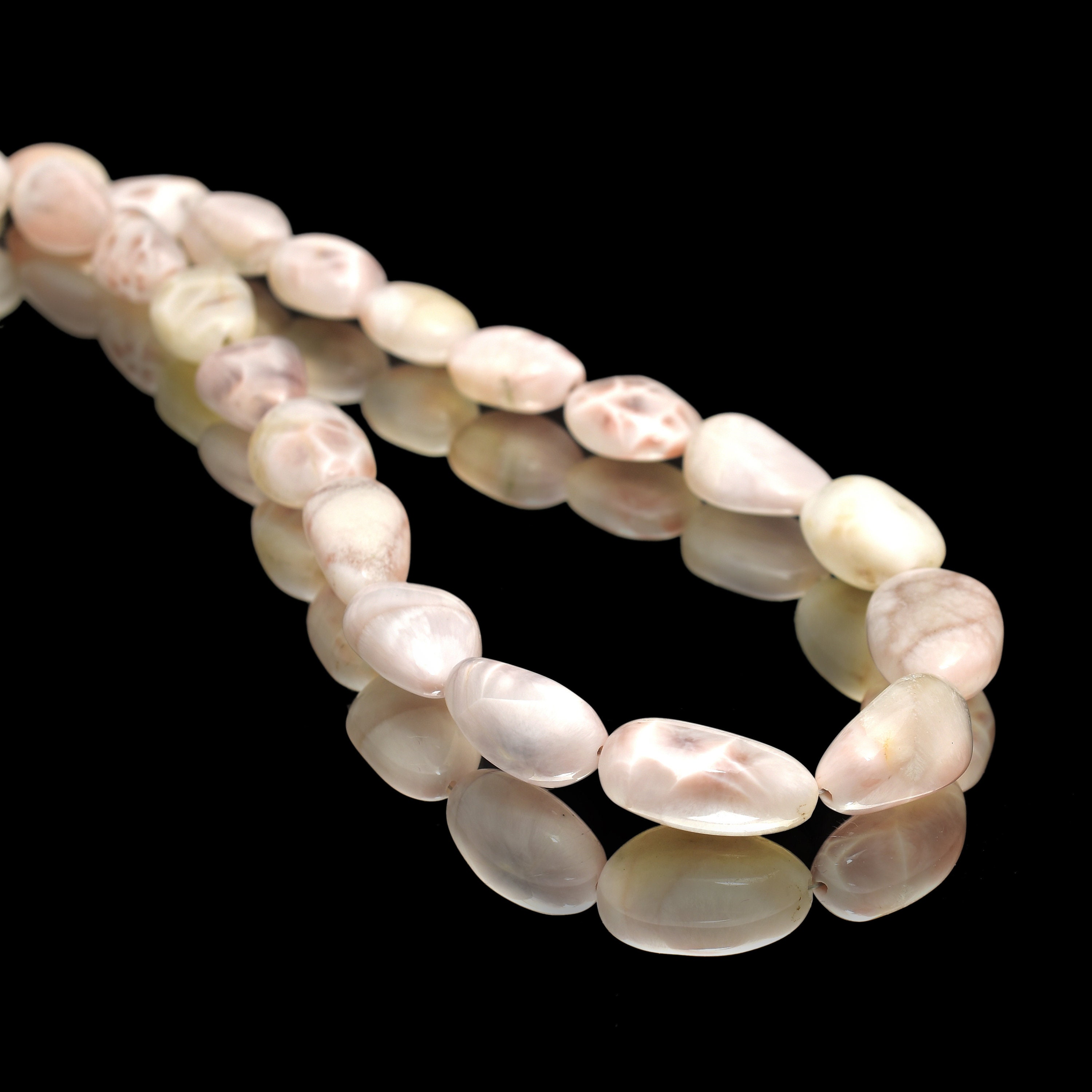 Aaa+ Natrolite 10mm-20mm Smooth Nuggets | 18inch Strand | Natural Thomsonite Semi Precious Gemstone Tumbled Beads | Pink Larimar Beads