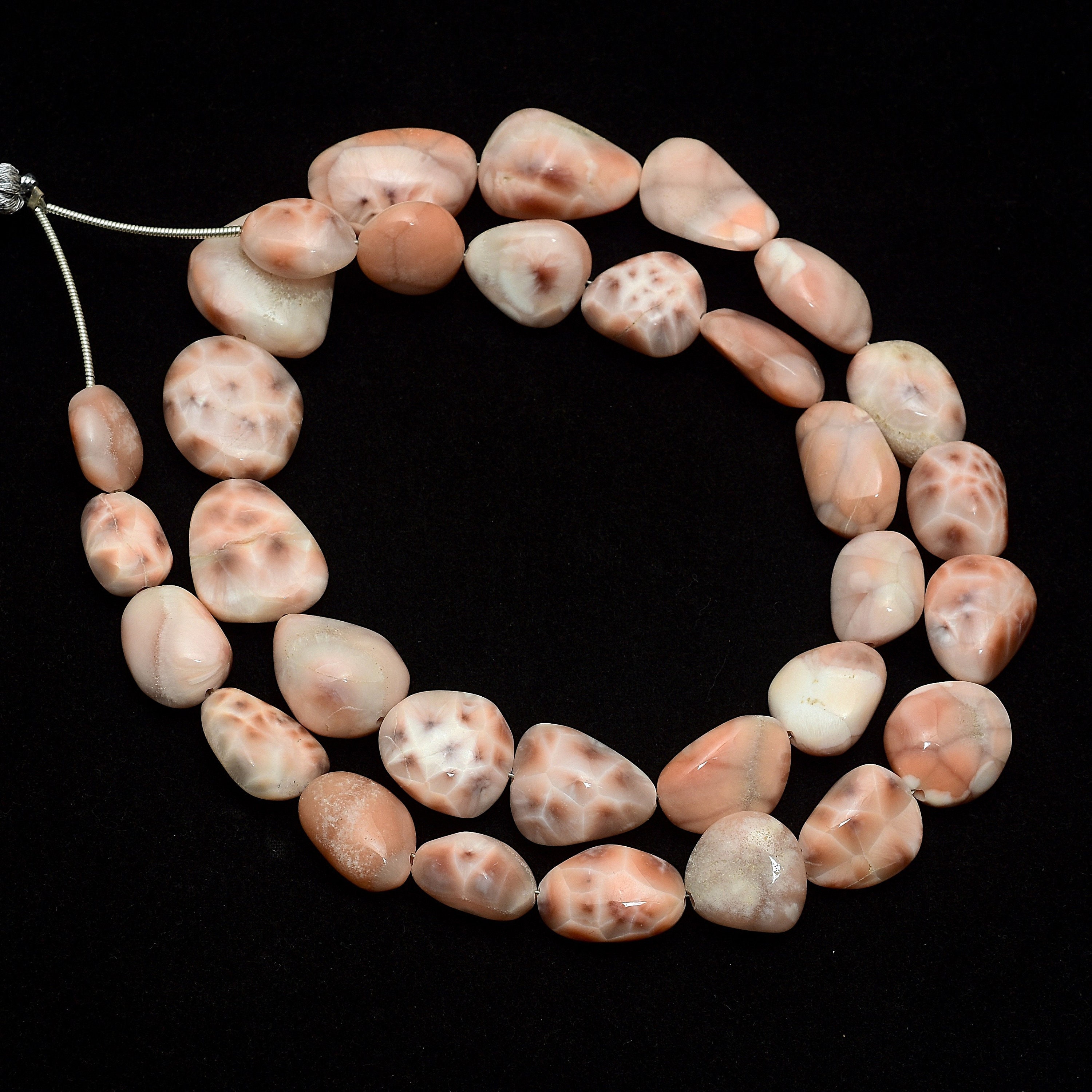 Aaa+ Thomsonite Pink Larimar 12mm-18mm Smooth Nuggets | 18inch Strand | Natural Natrolite Semi Precious Gemstone Tumbled Beads