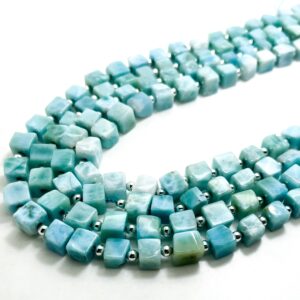 Blue Larimar Beads, Natural Dominican Republic Larimar Polished Smooth Square Cube Nugget Gemstone Beads (assorted Size) - Pgs78