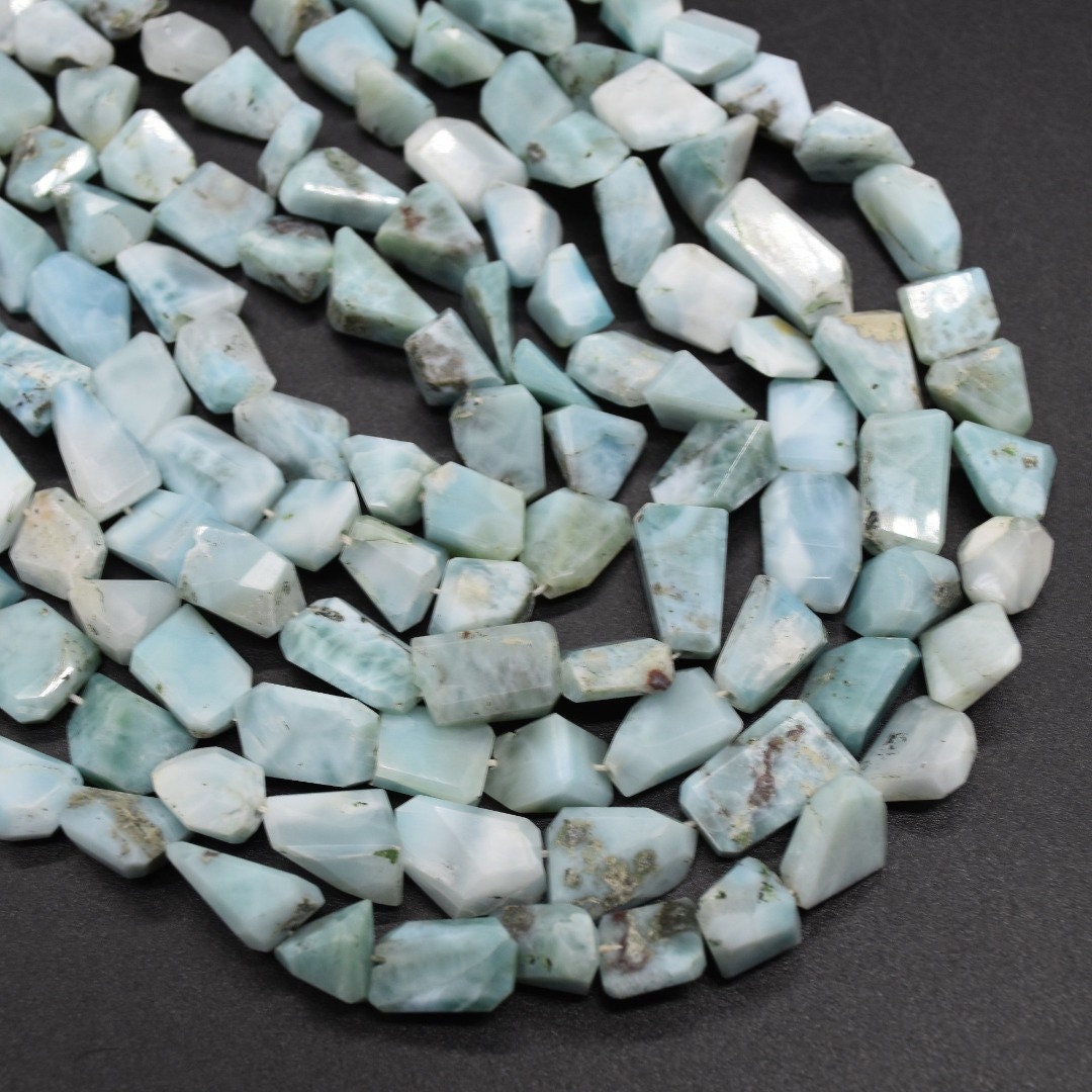 Larimar Gemstone Faceted Irregular Nugget Beads - 8mm - 20mm - 14" Strand