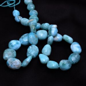 Larimar Gemstone Nuggets | Natural Larimar Semi Precious Gemstone 10mm-14mm Smooth Oval Tumbled Beads | Larimar Beads for Jewelry Making
