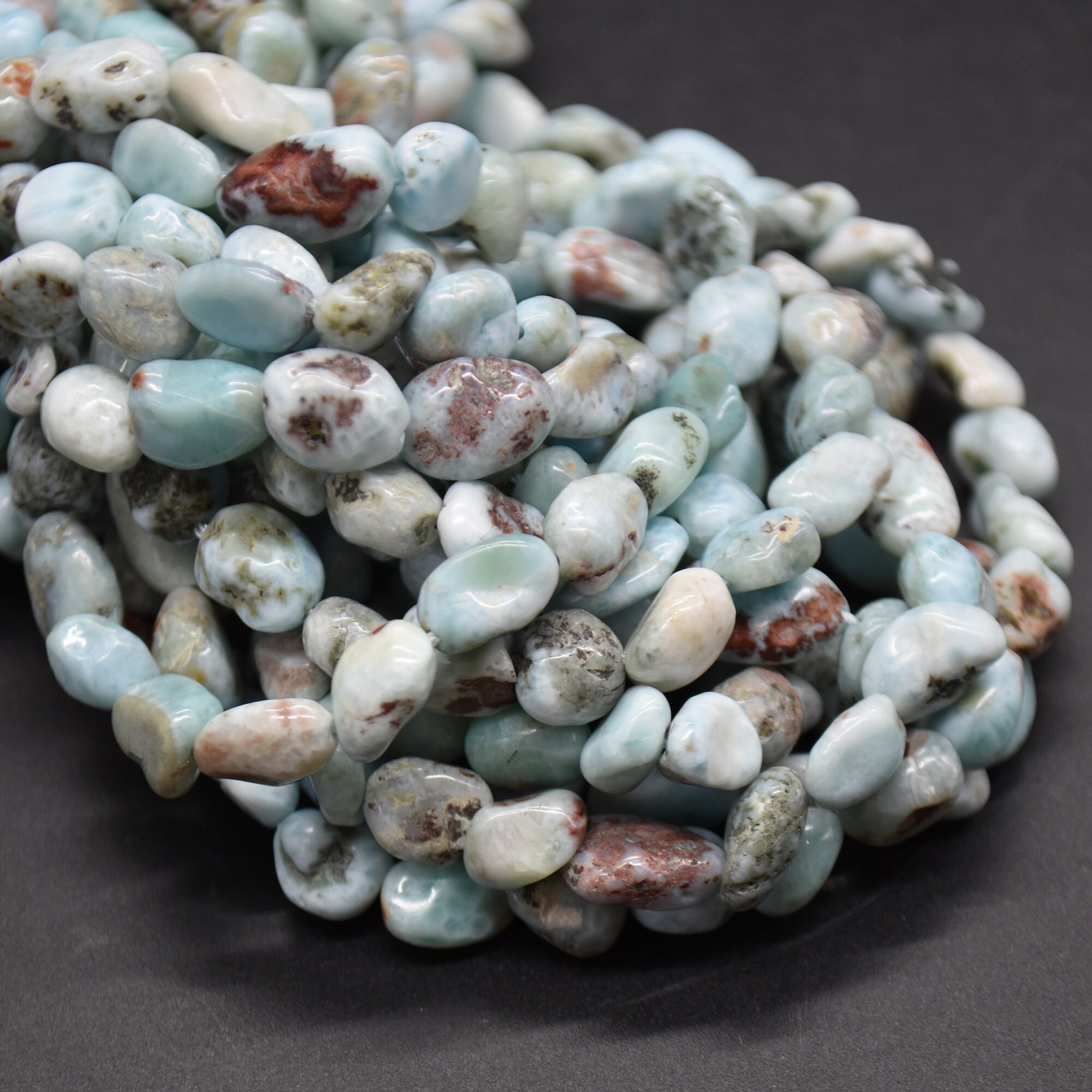 Larimar Gemstone Tumblestone Nugget Pebble Beads - 5mm - 8mm - 15" Strand