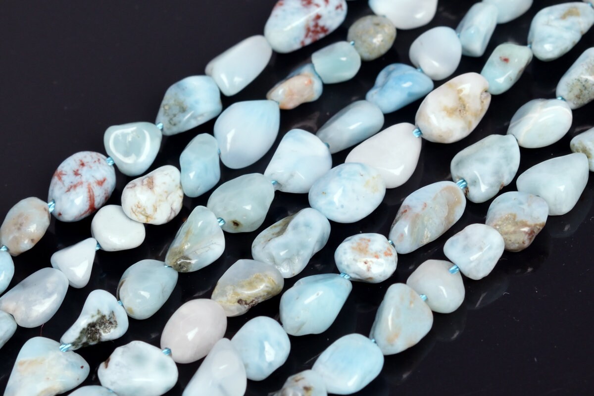 Genuine Natural Light Blue Larimar Loose Beads Dominica Grade A Pebble Nugget Shape 6-8mm