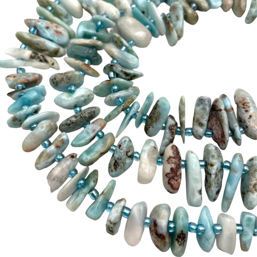 Multi Color Larimar Irregular Slice Nugget Points Beads Size 12-22mm 15.5"strand Multi Color Larimar Irregular Slice Nugget Points Beads Size 12-22mm 15.5"strand