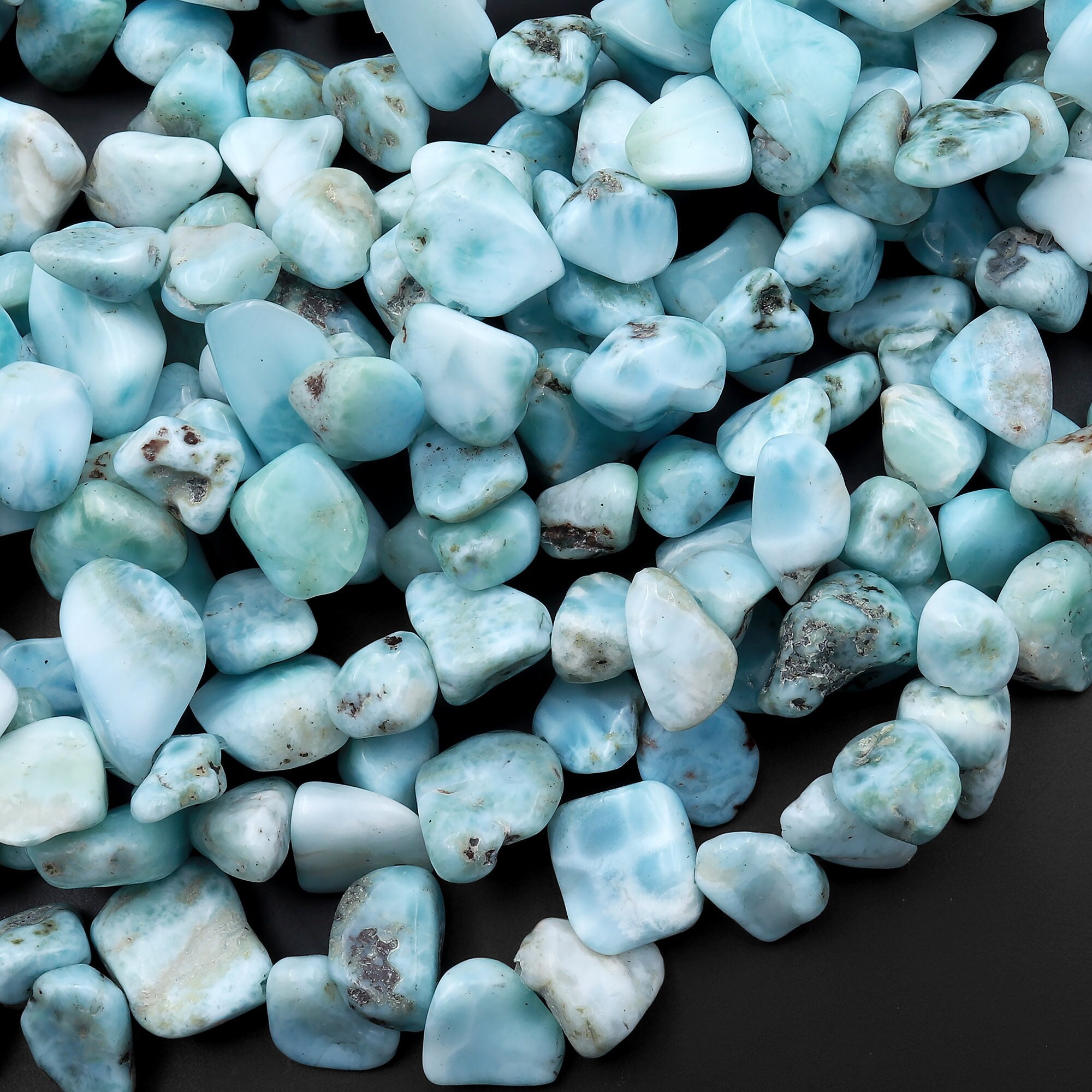 Natural Blue Larimar Beads Freeform Teardrop Pebble Nuggets From Dominican Republic 15.5" Strand Natural Blue Larimar Beads Freeform Teardrop Pebble Nuggets From Dominican Republic 15.5" Strand