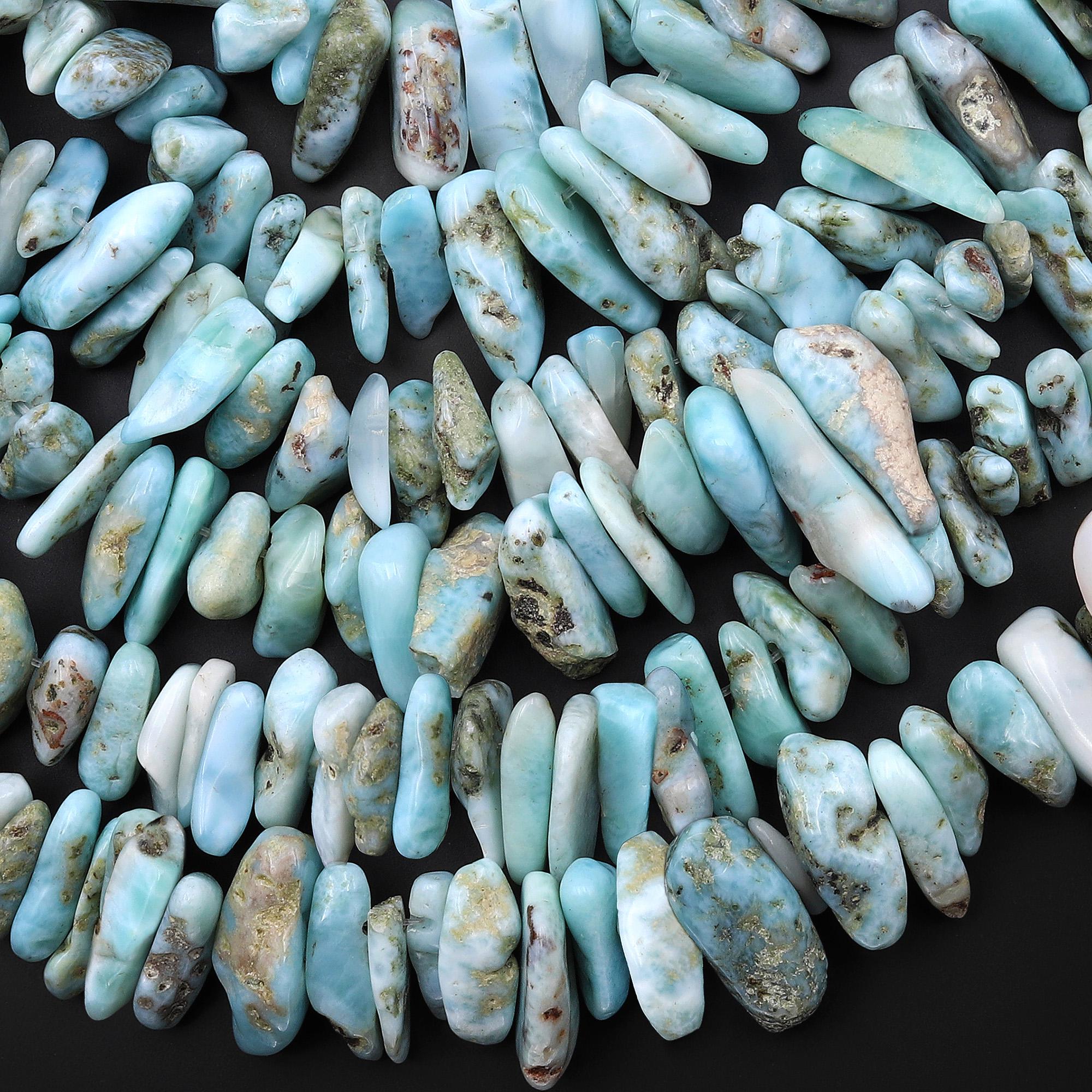 Natural Blue Larimar Freeform Long Chip Nugget Beads Top Side Drilled 15.5" Strand Natural Blue Larimar Freeform Long Chip Nugget Beads Top Side Drilled 15.5" Strand