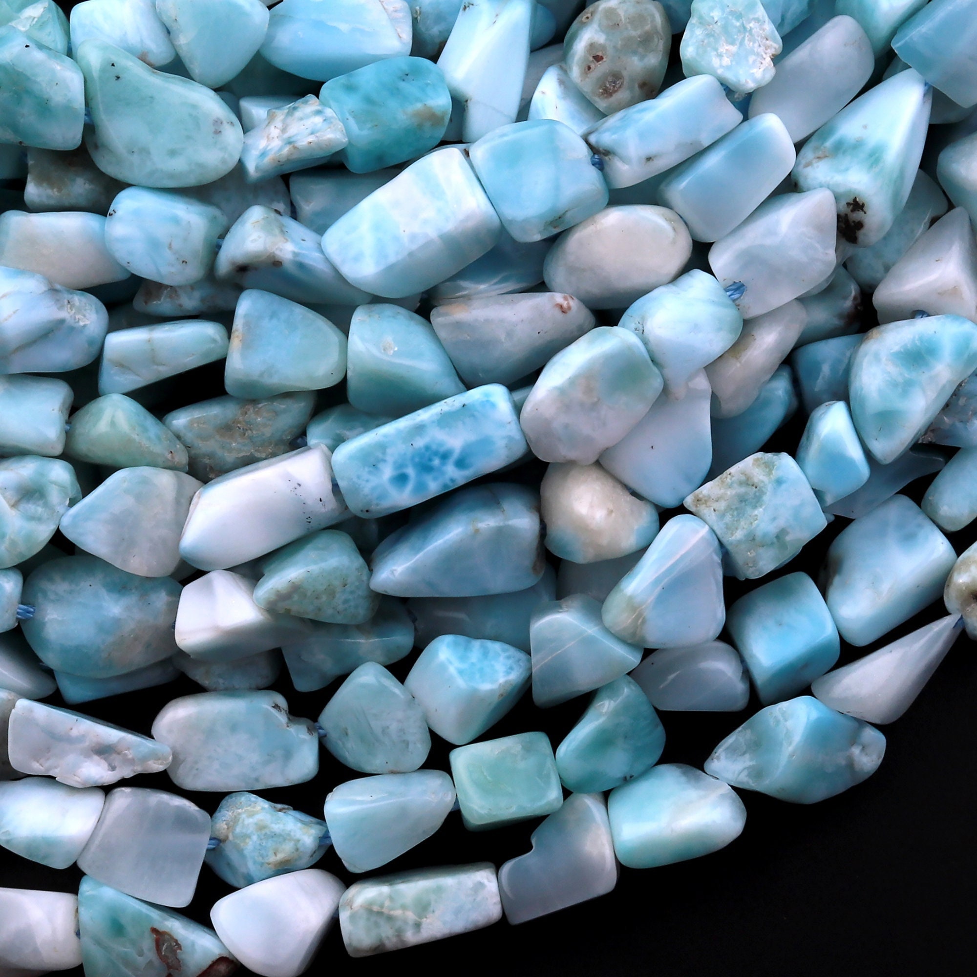 Natural Blue Larimar Freeform Pebble Chip Nugget Beads Gemstone 15.5" Strand Natural Blue Larimar Freeform Pebble Chip Nugget Beads Gemstone 15.5" Strand