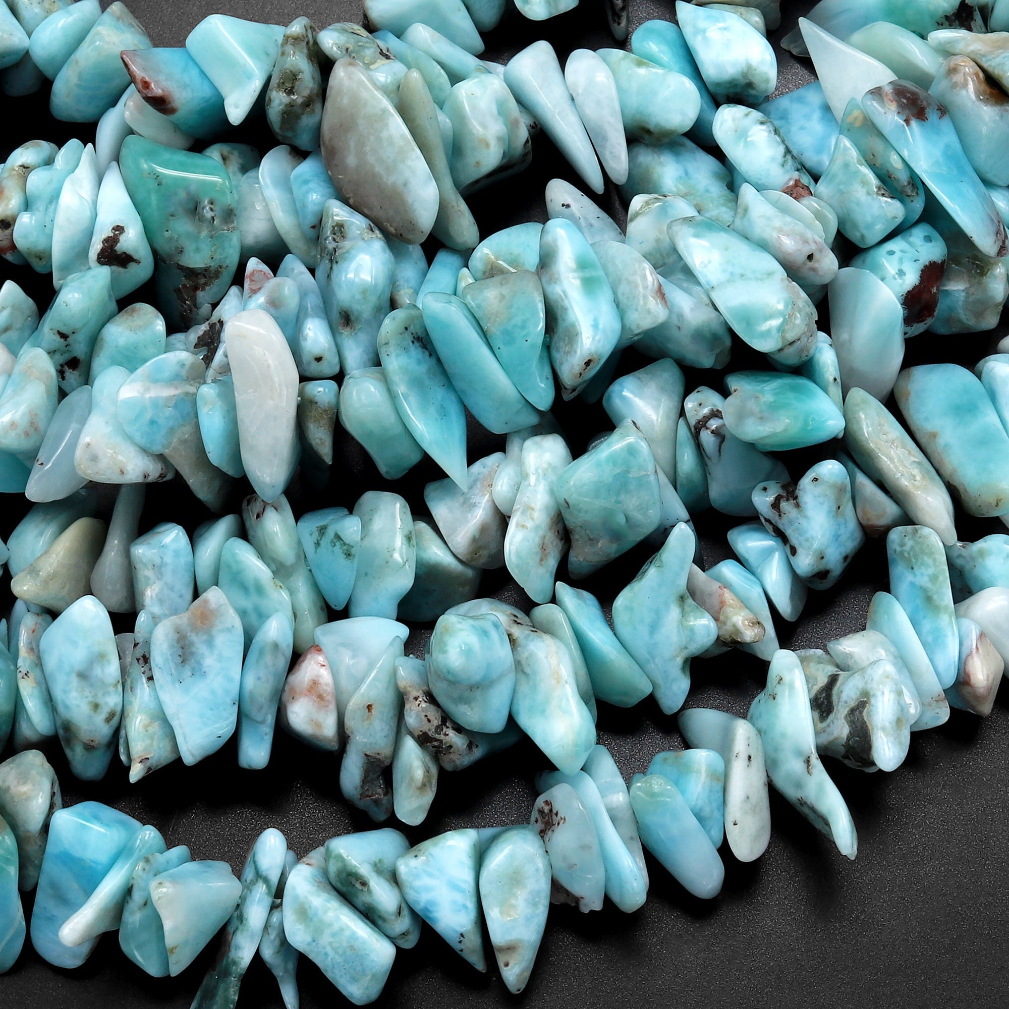 Natural Blue Larimar Freeform Large Chip Nugget Beads 15.5" Strand
