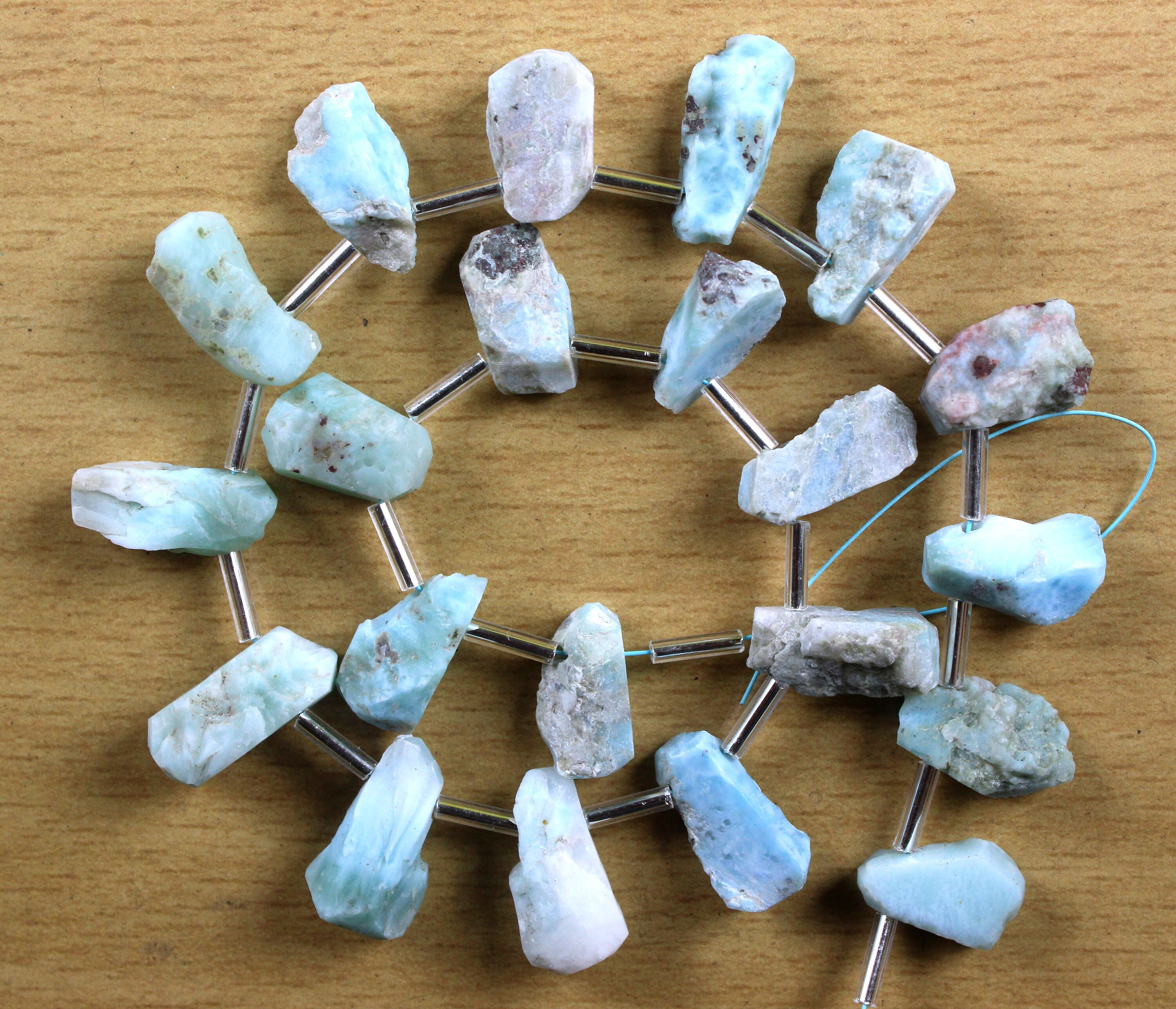 Natural Larimar Gemstone Strand: 21 Uneven Rough Pieces, 7x12-8x15mm
