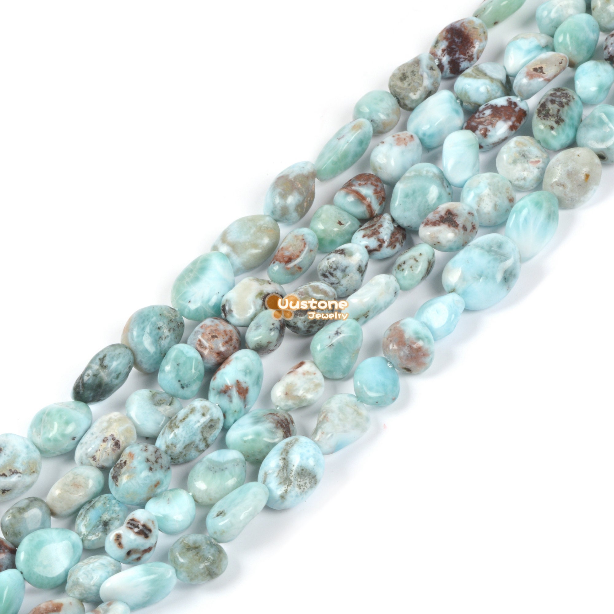 Natural Larimar Pebble Freeform Chips Nugget Loose Gemstone Beads 16" Natural Larimar Pebble Freeform Chips Nugget Loose Gemstone Beads 16"