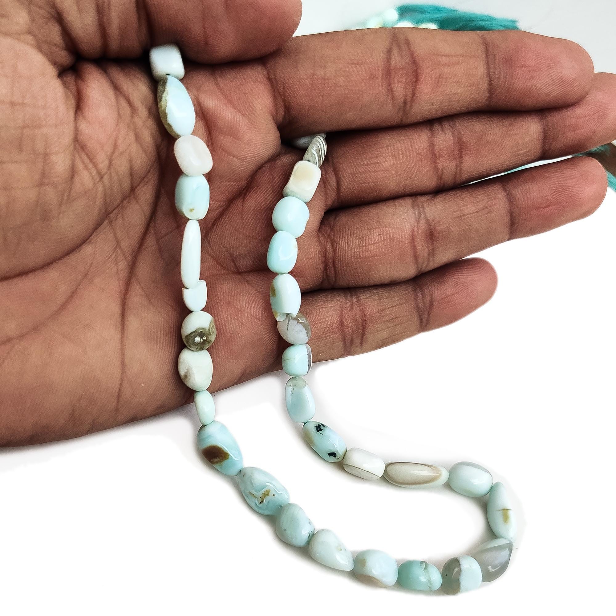 Natural Larimar Smooth Tumble Beads, 8mm To 9mm Larimar Loose Gemstone Beads For Jewelry, 13 Inch Strand, Gde123