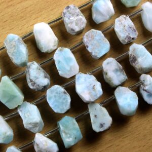Raw Larimar Gemstone Strand: Uneven Shape, 21 Pieces (7x12-9x13 Mm)
