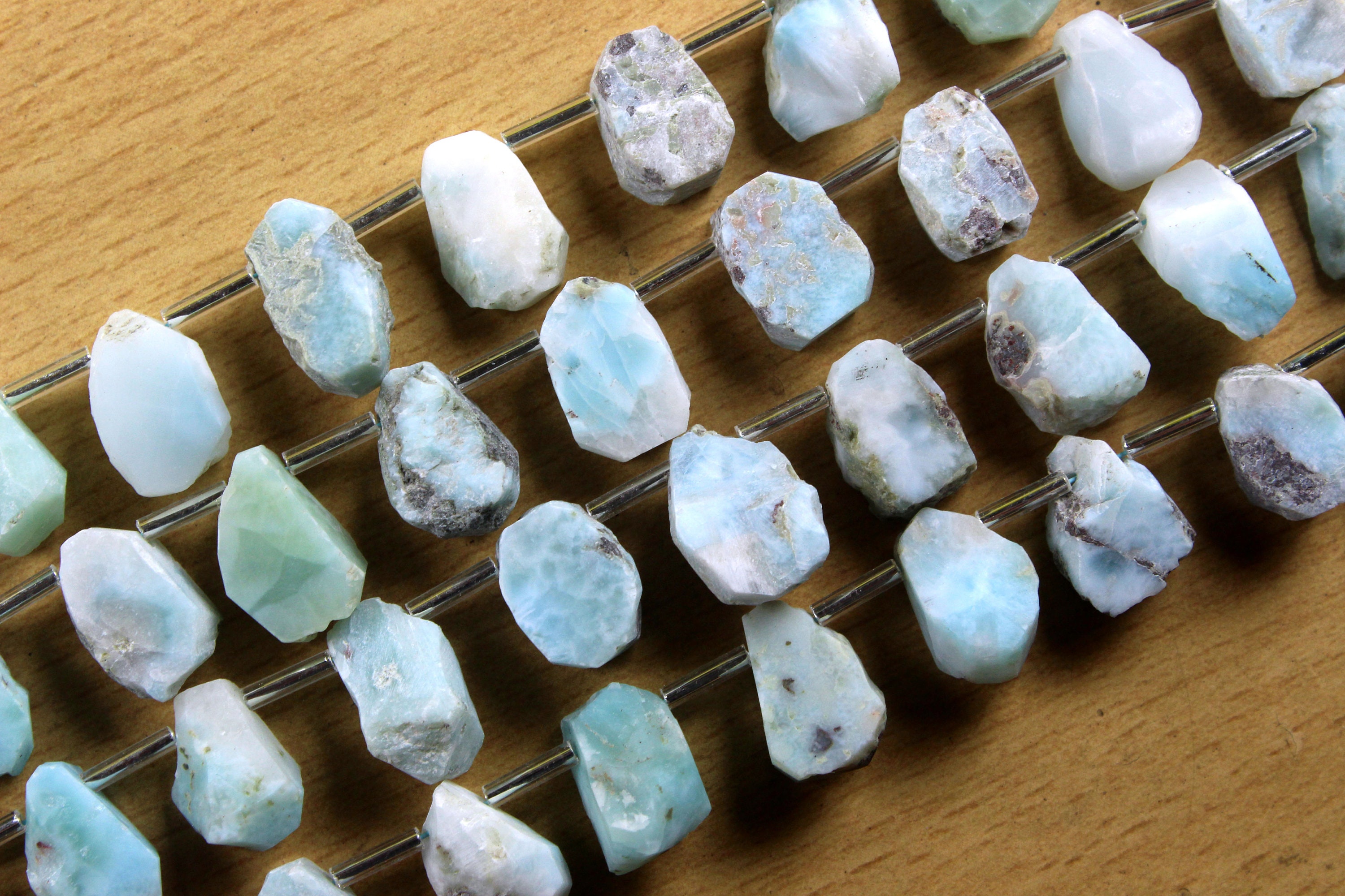 Raw Larimar Gemstone Strand: Uneven Shape, 21 Pieces (7x12-9x13 Mm)