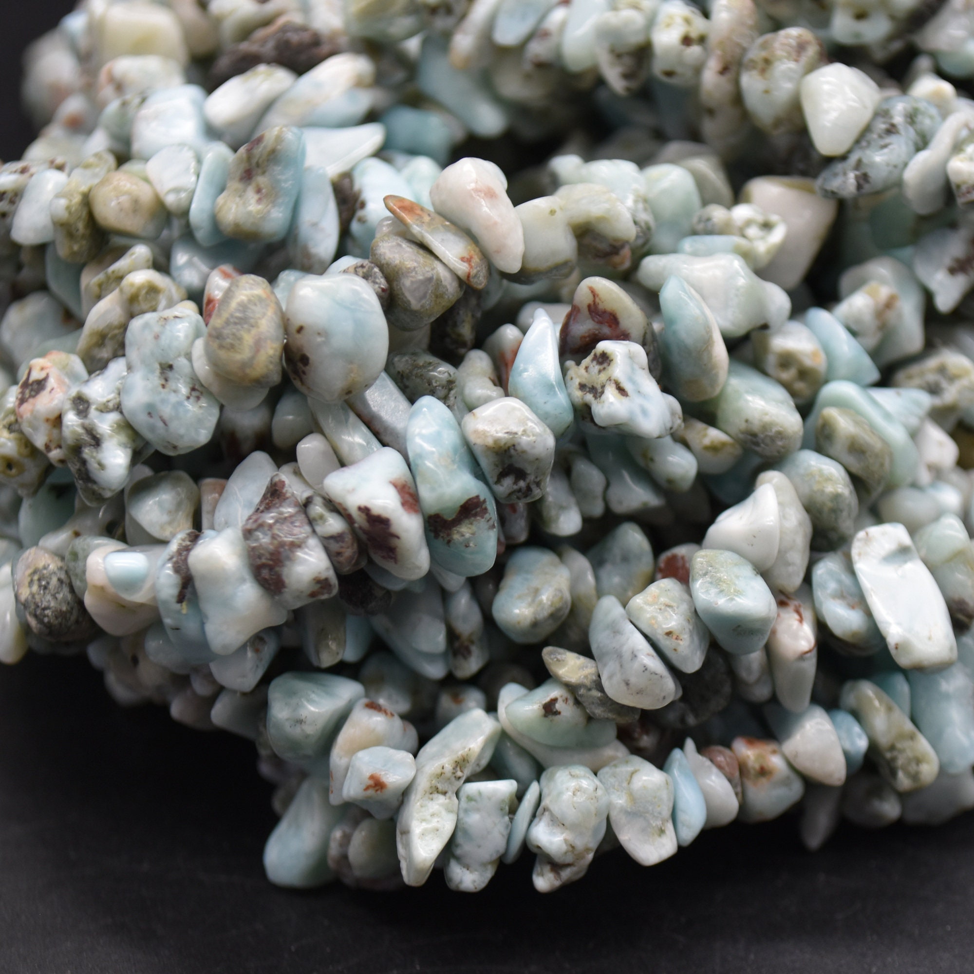 Speckled Larimar Gemstone Chips Nuggets Beads - 5mm - 8mm, 32" Strand