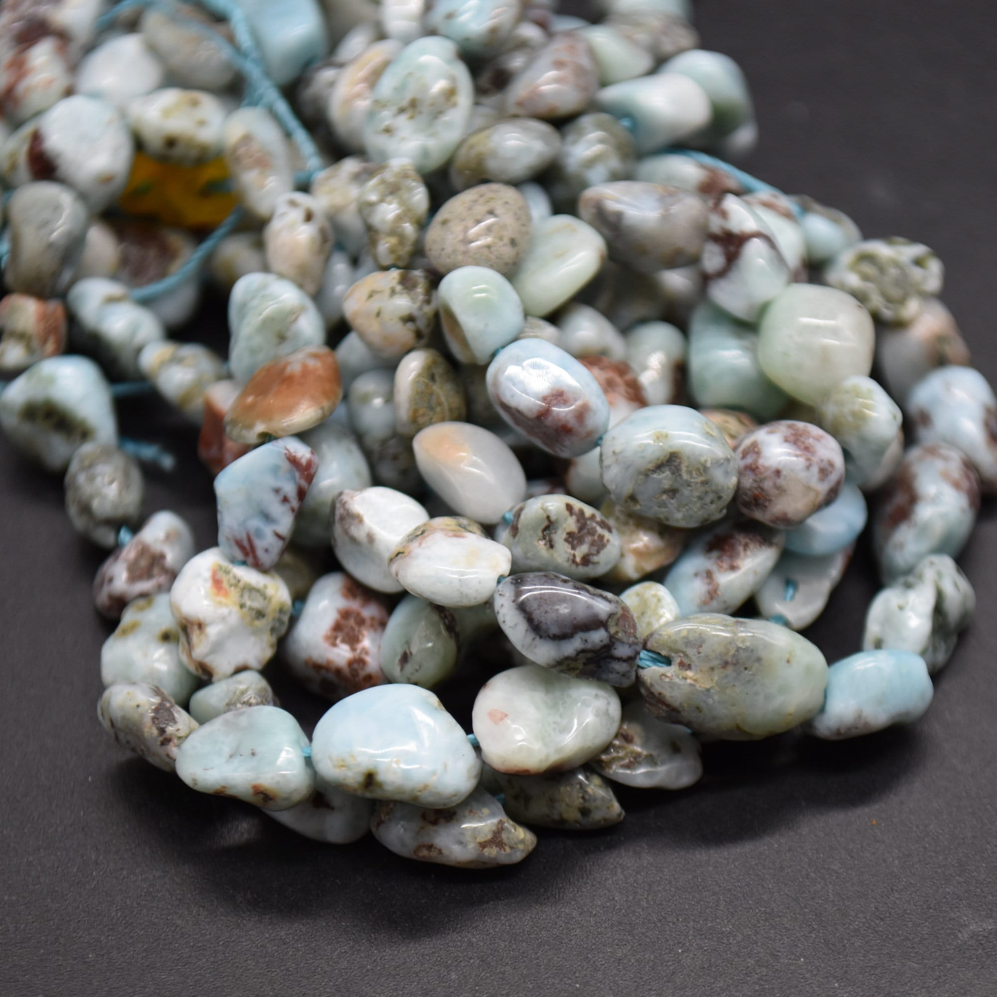 Speckled Larimar Gemstone Tumblestone Nugget Pebble Beads - 5mm - 8mm - 15" Strand