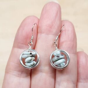 Minimalist Larimar Earrings, Sterling Silver Circle Wire Wrap Dangle Minimalist Larimar Earrings, Sterling Silver Circle Wire Wrap Dangle