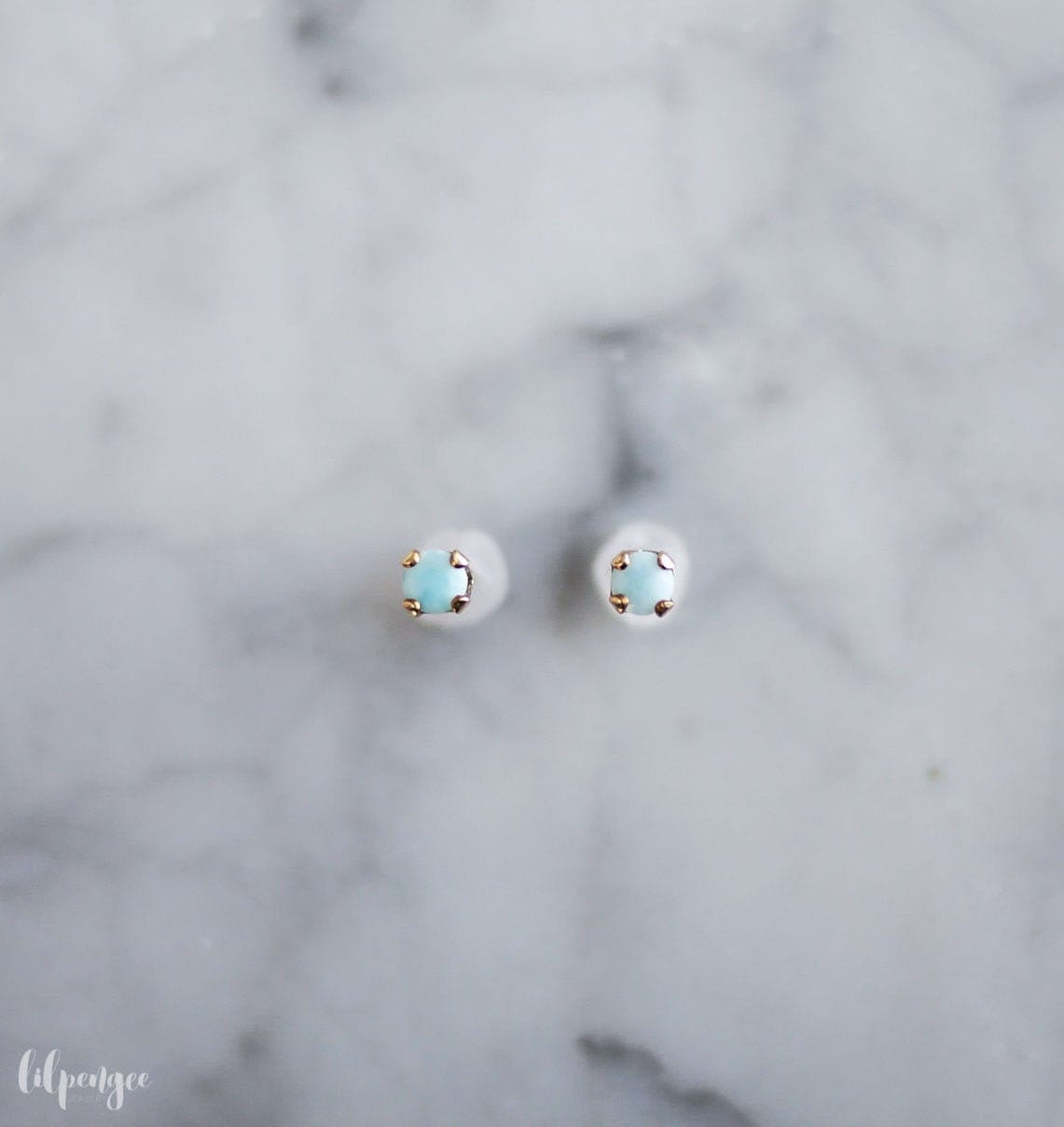3mm Larimar Studs.  Light Blue Gemstone Earrings. Tiny Gem Stud. Gold Or Silver