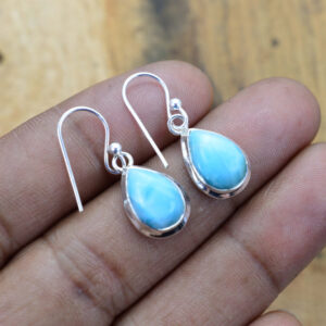 Blue Larimar 925 Sterling Silver Handmade Jewelry Hook Earring