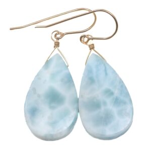 Blue Larimar Earrings Natural Large Pear Teardrops Smooth Drop 14k Solid Gold Or Yellow Or Rose Goldfilled Or Sterling Silver Baby Blue 1.8 Blue Larimar Earrings Natural Large Pear Teardrops Smooth Drop 14k Solid Gold Or Yellow Or Rose Goldfilled Or Sterling Silver Baby Blue 1.8
