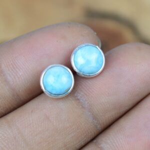 Blue Larimar Stud Earrings: Handmade 925 Sterling Silver