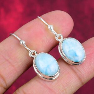 Dainty Larimar Gemstone Earrings Beautiful Handmade Hook Earrings, 925 Sterling Silver Jewelry, Cabochon Stone Earrings Mother Day Gift Dainty Larimar Gemstone Earrings Beautiful Handmade Hook Earrings, 925 Sterling Silver Jewelry, Cabochon Stone Earrings Mother Day Gift