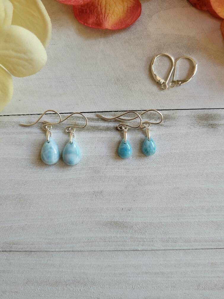 Dainty Larimar Earrings. Sterling Silver Larimar Earrings