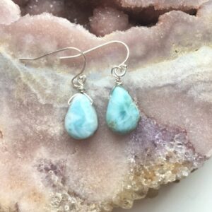 Dainty Larimar Teardrop Earrings: Sterling Silver, Ocean Jewelry