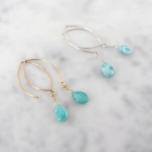 Larimar Dangle Earrings - Gold Filled or Sterling Silver - Gemstone Earrings for Women Larimar Dangle Earrings - Gold Filled or Sterling Silver - Gemstone Earrings for Women