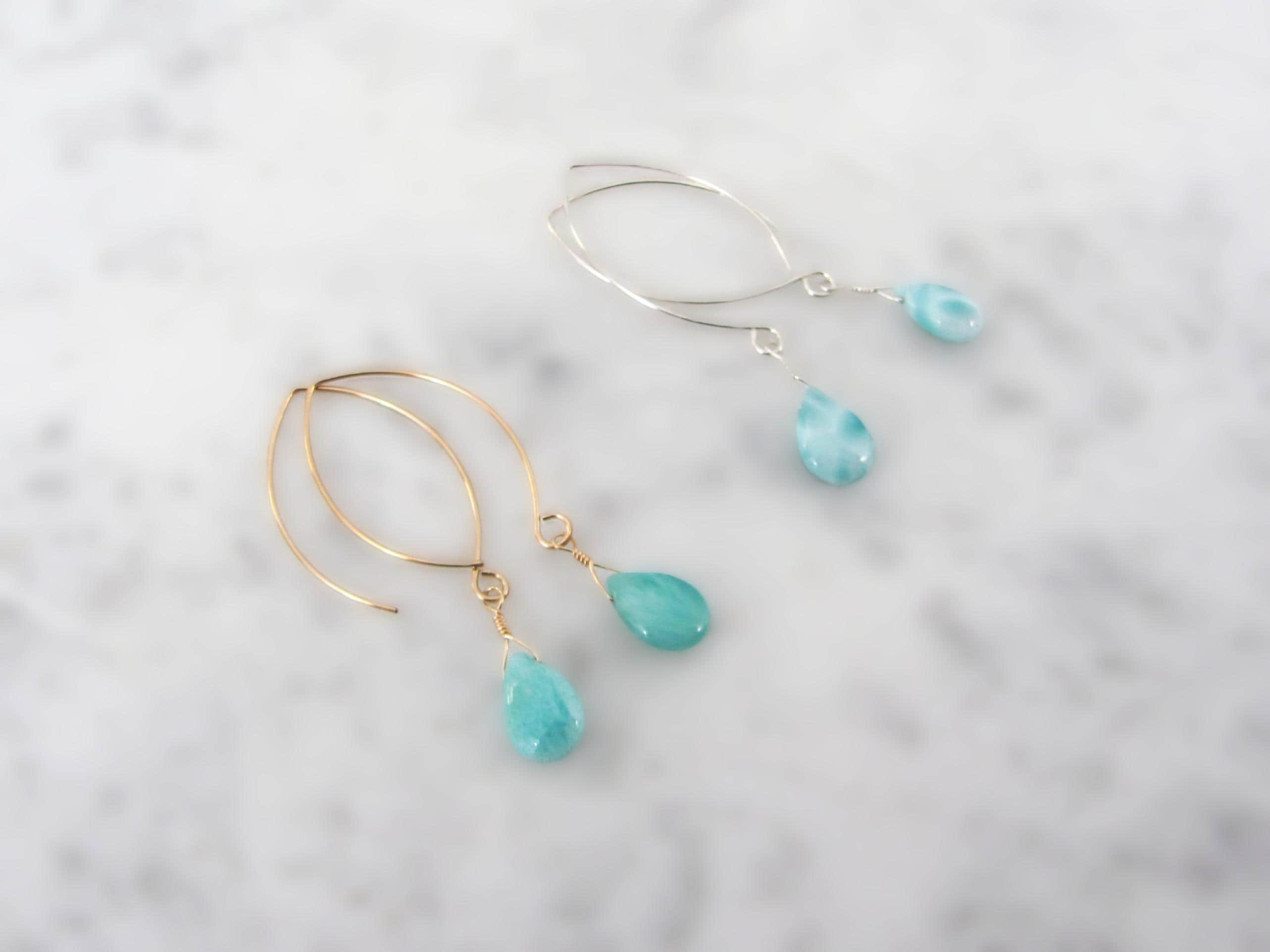 Larimar Dangle Earrings - Gold Filled Or Sterling Silver - Gemstone Earrings For Women