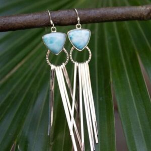 Larimar Dangle Earrings, Sterling Silver Boho Jewelry Larimar Dangle Earrings, Sterling Silver Boho Jewelry
