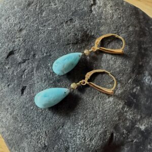 Larimar Drop Earrings, AAA Larimar Lever Back Gold Filled Earrings, Blue Gemstone Earrings Larimar Drop Earrings, AAA Larimar Lever Back Gold Filled Earrings, Blue Gemstone Earrings