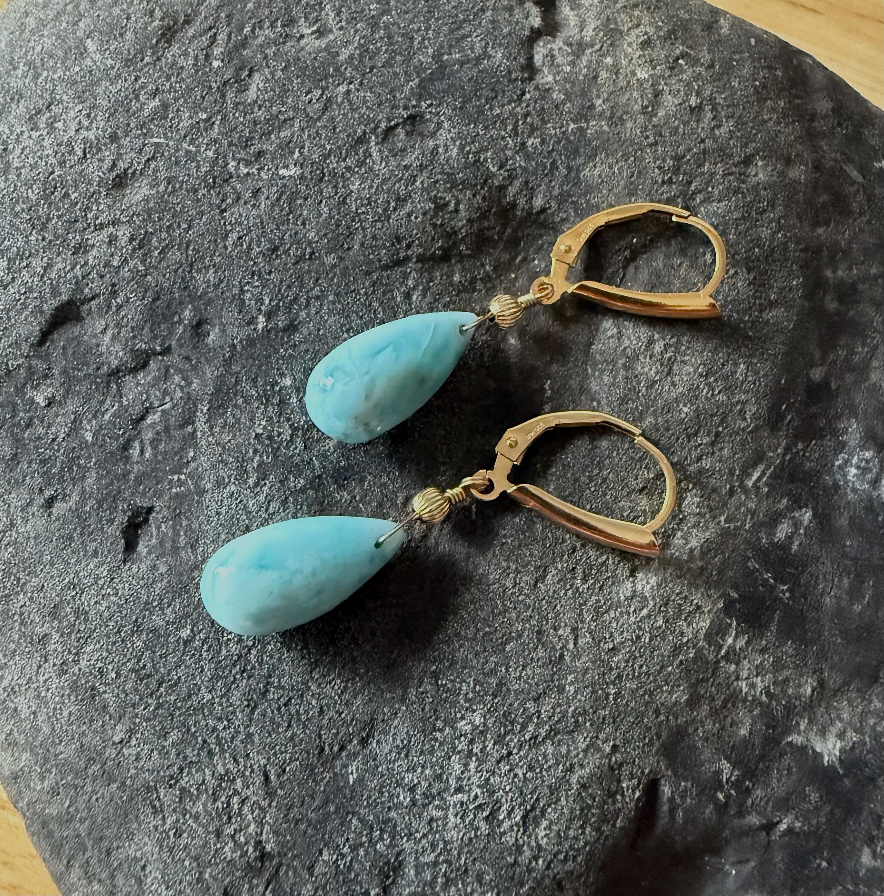 Larimar Drop Earrings, Aaa Larimar Lever Back Gold Filled Earrings, Blue Gemstone Earrings Larimar Drop Earrings, Aaa Larimar Lever Back Gold Filled Earrings, Blue Gemstone Earrings