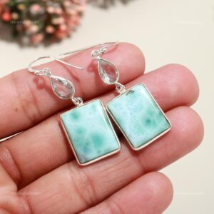 Genuine Larimar Drop Earrings: 925 Sterling Silver Jewelry Genuine Larimar Drop Earrings: 925 Sterling Silver Jewelry