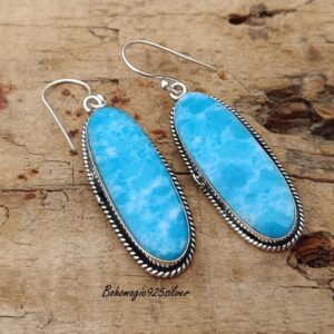 Handmade Larimar Earrings: 925 Sterling Silver Gemstone Jewelry Handmade Larimar Earrings: 925 Sterling Silver Gemstone Jewelry