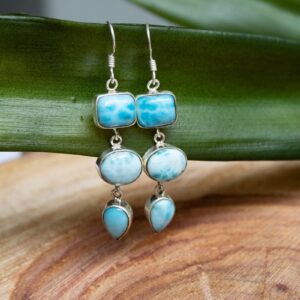 Handmade Larimar Gemstone Earrings: Dominican Blue Sterling Silver Jewelry