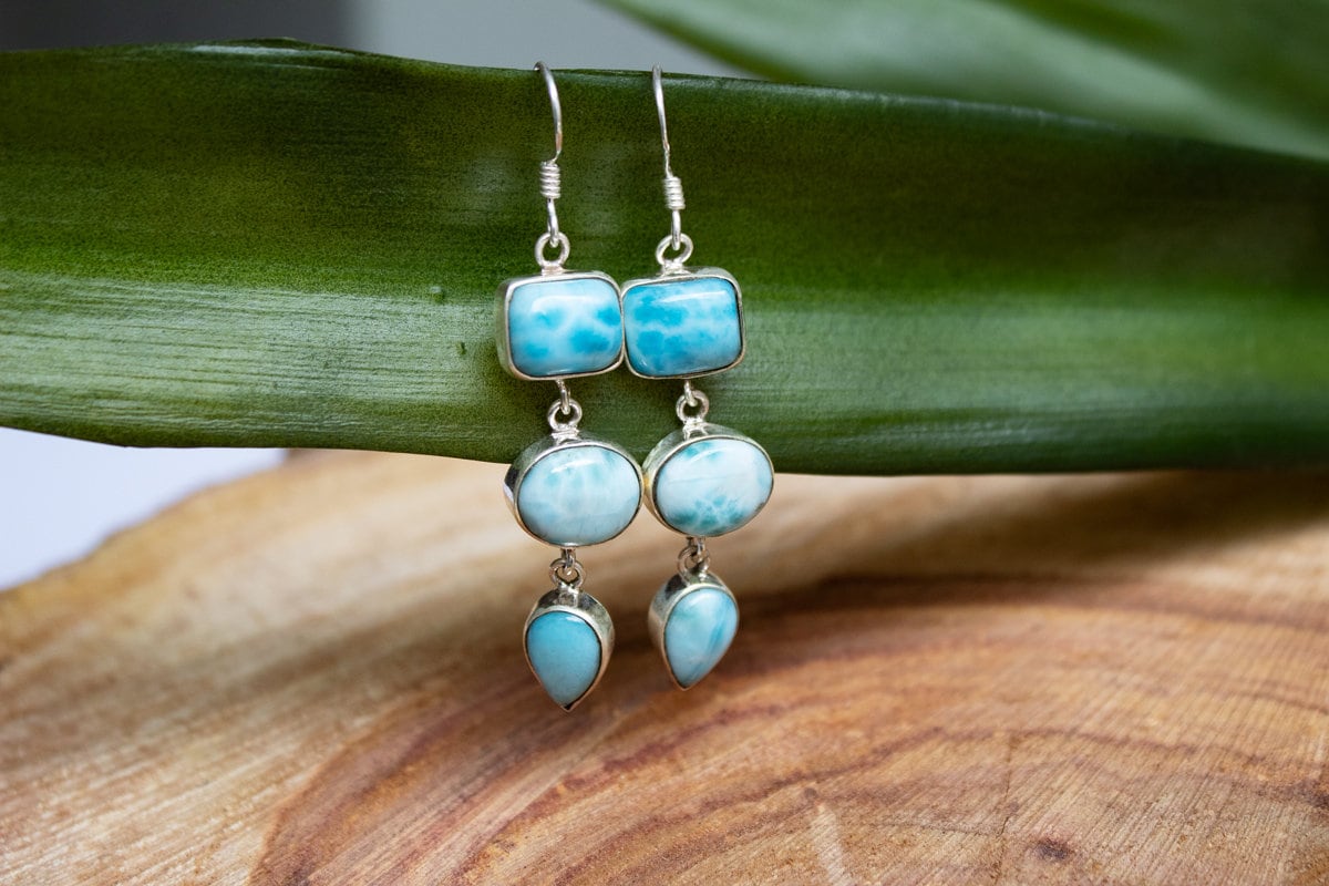Handmade Larimar Gemstone Earrings: Dominican Blue Sterling Silver Jewelry