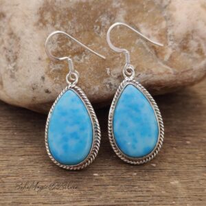 Handmade Larimar Gemstone Earrings: Sterling Silver Dangle Drop Design Handmade Larimar Gemstone Earrings: Sterling Silver Dangle Drop Design