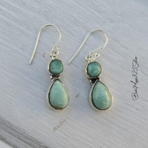 Handmade Larimar Gemstone Earrings: Sterling Silver Dangle Drop Jewelry Handmade Larimar Gemstone Earrings: Sterling Silver Dangle Drop Jewelry