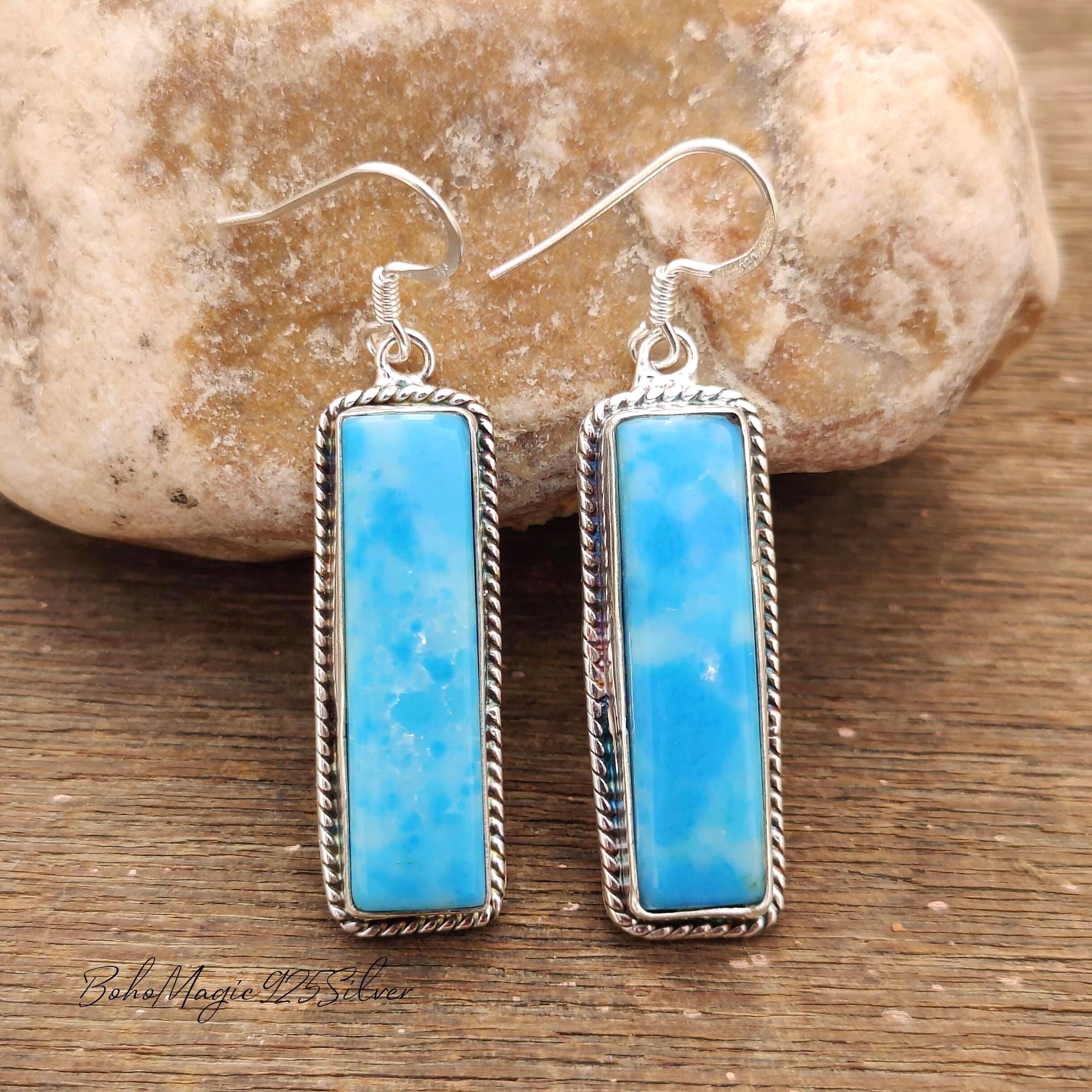Handmade Larimar Sterling Silver Dangle Earrings: Promise Gift