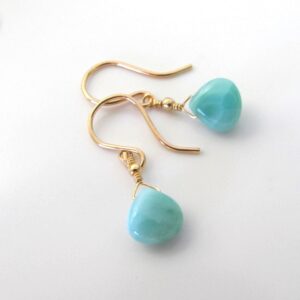 Larimar Earrings in Gold Filled and Sterling Silver - Natural Caribbean Larimar - Mother of Bride Gift