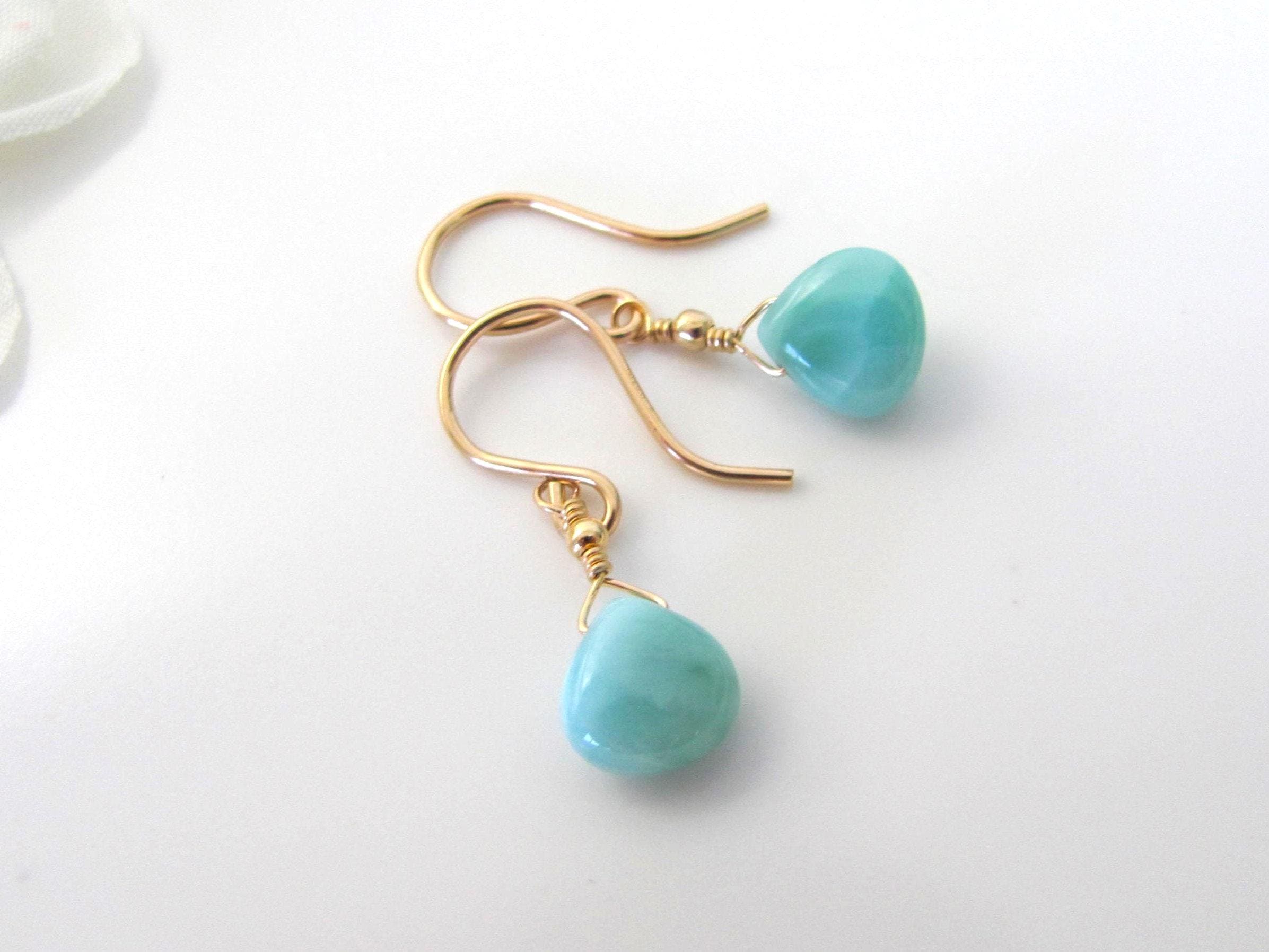 Larimar Earrings In Gold Filled And Sterling Silver - Natural Caribbean Larimar - Mother Of Bride Gift