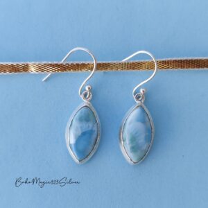 Marquise Larimar Earrings: Handmade Sterling Silver Dangle Jewelry Marquise Larimar Earrings: Handmade Sterling Silver Dangle Jewelry