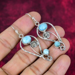 Natural Larimar Earrings, 925 Solid Sterling Silver Gemstone Earrings, Oval Shape Larimar Dangle Earrings, Larimar Jewelry, Gift For Her Natural Larimar Earrings, 925 Solid Sterling Silver Gemstone Earrings, Oval Shape Larimar Dangle Earrings, Larimar Jewelry, Gift For Her