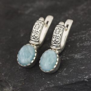 Larimar Earrings, Natural Larimar Earrings, Blue Tribal Earrings, March Birthstone, Silver Vintage Earrings, Jewel Of Atlantis, Adina Stone Larimar Earrings, Natural Larimar Earrings, Blue Tribal Earrings, March Birthstone, Silver Vintage Earrings, Jewel Of Atlantis, Adina Stone