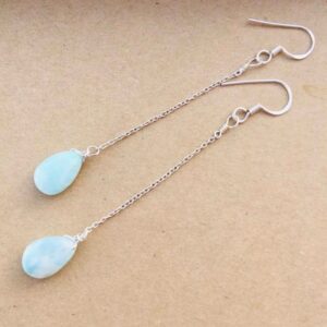 Natural Designer Larimar Earring In 925 Sterling Silver, Artisan Earrings, Silver Jewelry, Dainty Earring, Wire Wrap, Handmade, Gift For Her Natural Designer Larimar Earring In 925 Sterling Silver, Artisan Earrings, Silver Jewelry, Dainty Earring, Wire Wrap, Handmade, Gift For Her