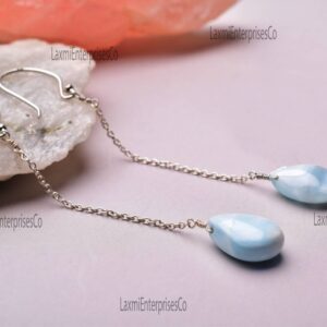 Natural Designer Larimar Earring In 925 Sterling Silver, Artisan Earrings, Silver Jewelry, Dainty Earring, Wire Wrap, Handmade, Gift For Her Natural Designer Larimar Earring In 925 Sterling Silver, Artisan Earrings, Silver Jewelry, Dainty Earring, Wire Wrap, Handmade, Gift For Her